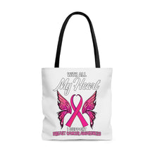 Load image into Gallery viewer, Breast Cancer My Heart Tote Bag
